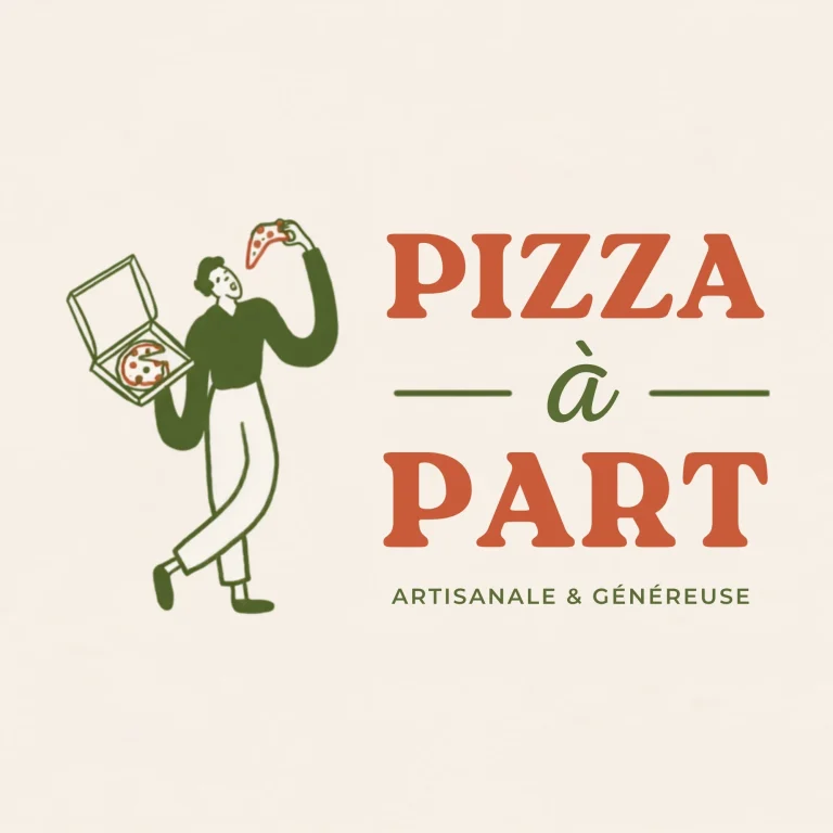 Logo de "Pizza à Part" avec un personnage tenant une boîte de pizza.